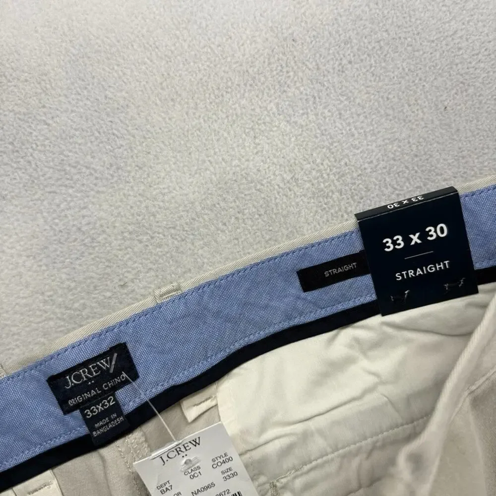 J Crew Pants mens 33x30 (34x31) Beige Chino Khaki Original Preppy Boat Yacht NEW